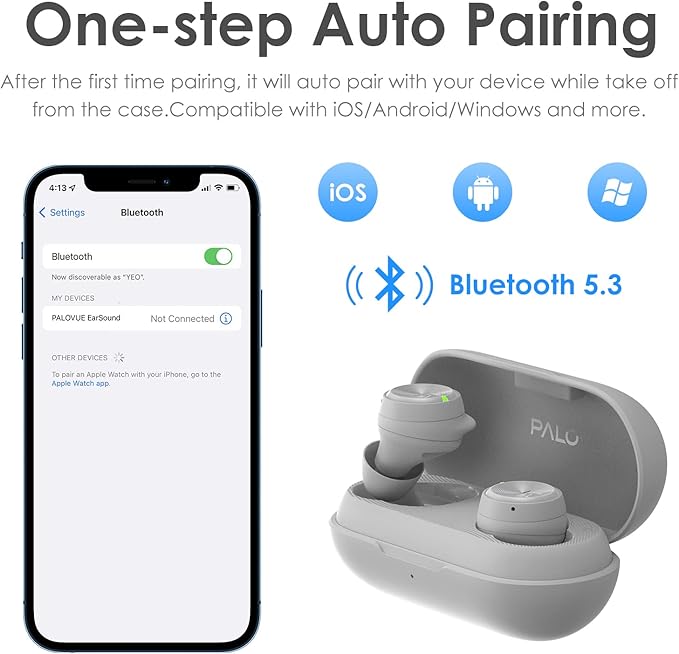 PALOVUE Wireless Earbuds, in-Ear Earphones with Bluetooth 5.3, Built-in Mic, 35H Playtime Deep Bass Stereo, with Lightweight Compact Charging Case for Sport/Work Compatible iPhone Android