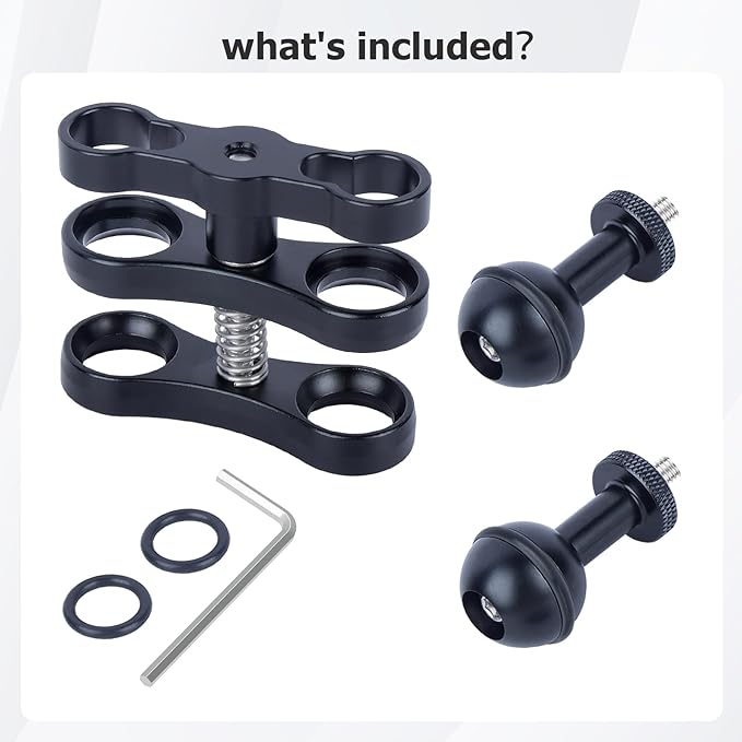 Underwater Photography Pro Kit, CNC Aluminum Butterfly Clamp with Dual 1/4"-20 Ball Head Adapters for Dive Lights, GoPr0 Hero 13-8 Housings & Camera Rigs 63140