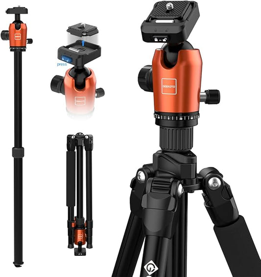 Geekoto 73-Inch Camera Tripod - Lightweight DSLR Tripod with 360° Ball Head & Quick Release Plate, Supports Up to 33.07 lbs, Portable for Travel & Outdoor Photography