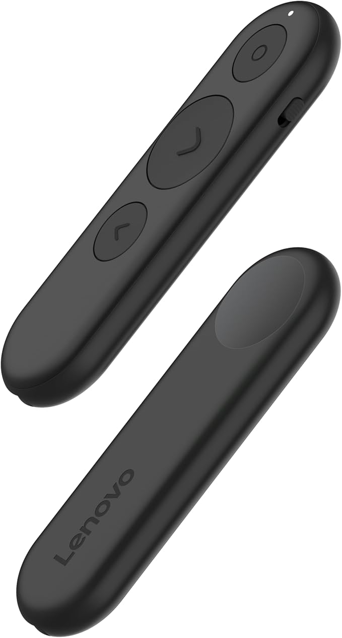 Lenovo Portable Rechargeable Presentation Remote, Wireless, Bluetooth, Digital Pointer, Lightweight, 30M Range, Black
