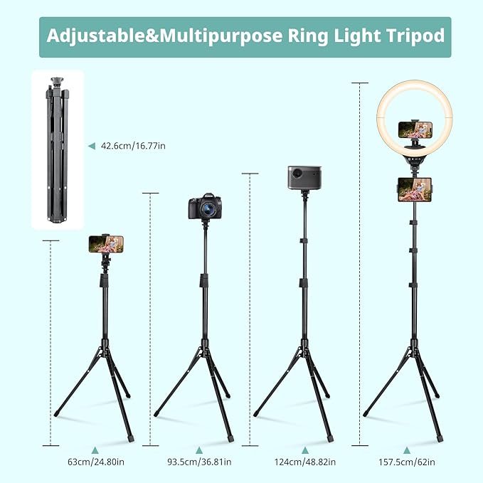 Aureday 14inch iPad Ring Light with Tripod Stand, 62inch Selfie Tripod Light Ring with Phone&Tablet Holder for Recording, 20W LED Circle Light with Wireless Remote for Tiktok, Makeup, Live Streaming