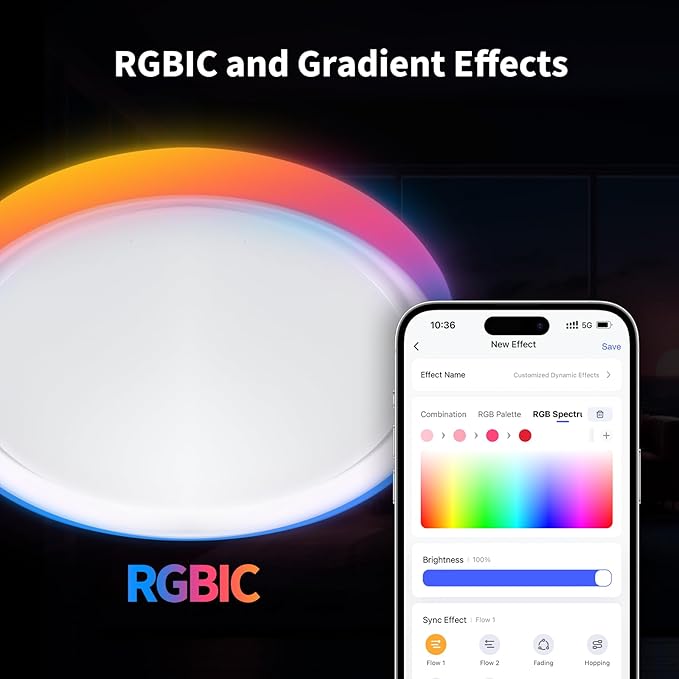 Aqara LED Ceiling Light T1M,Matter Over Bridge,Requires Zigbee 3.0 HUB,RGB+IC with Gradient Effects and 16 Million Colors,40W 3450lm,2700-6500K Tunable White,Supports HomeKit,Alexa and IFTTT