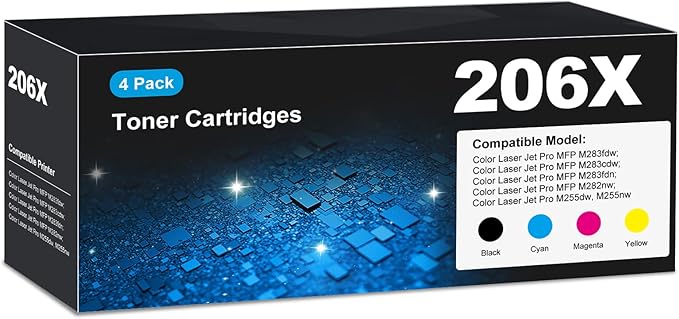 206X Toner Cartridges M283fdw for HP 206X 206A Toner Cartridges 4 Pack, Laser Jet M283cdw Toner Cartridge, HP206A HP206X 206 Toner for Color Laser Jet Pro MFP M255dw M283cdw M283fdn M282nw M255nw