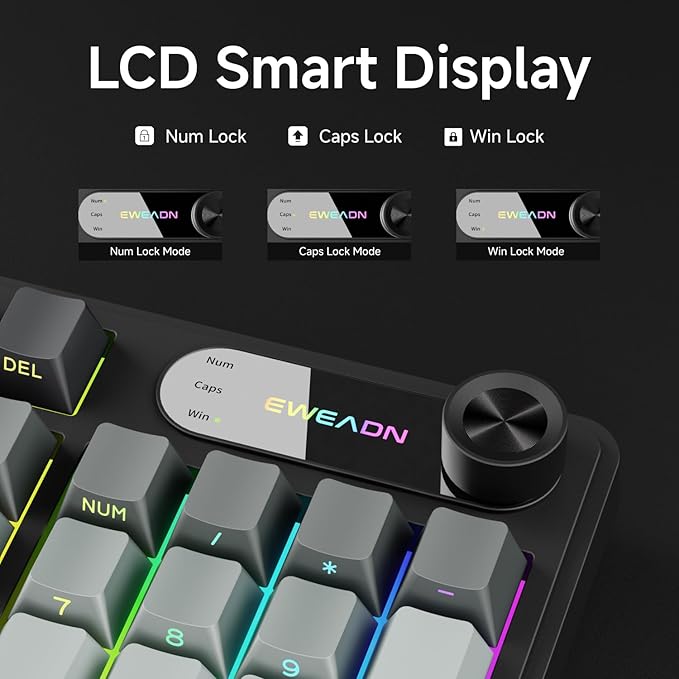 V102 Wired Keyboard, 98 Keys Creamy Gaming Keyboard with Number Pad, Display Screen & Media Knob RGB Silent Wired Cute Computer Keyboard for Laptop PC Gamer-Gradient Black