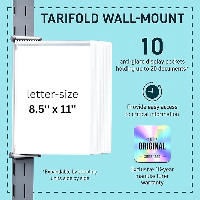 Tarifold DJOIS Wall Mount Reference System – 10 Double-Sided Display Pockets – Letter Size – Steel Wire Frame – Adjustable Tabs – Made in France - White (W221)