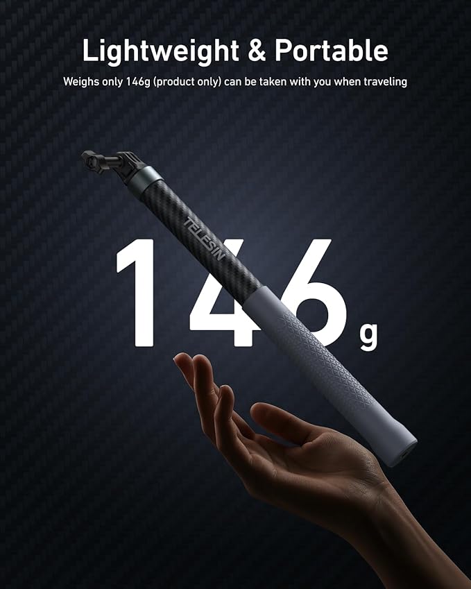TELESIN Selfie Stick Long Pole Invisible for GoPro (120cm/47.2in), Carbon Fiber Waterproof Extension Monopod for GoPro 13 12 11 10 DJI Osmo Nano Action 5 Pro Pocket 3 Insta360 X5 X4 GO3 Ace Pro 2