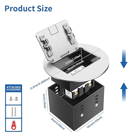 Vagueior Recessed Floor Electrical Outlet Kit, Circular Hidden Duplex GFCI Outlet,20A Tamper-Resistant Receptacle Outlet，Waterproof Electrical Outlet Covcer Box,UL Certified,Silver（2 Pack