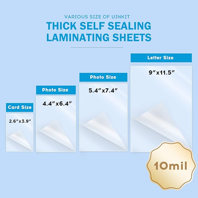 Uinkit 25 Pack 4x6 Inch Self Sealing Laminating Pouches, Waterproof Lamination Pouches, Permanent Adhesive 10mil Thickness No Need Machine (4.5x6.5Inchesx25Pack)
