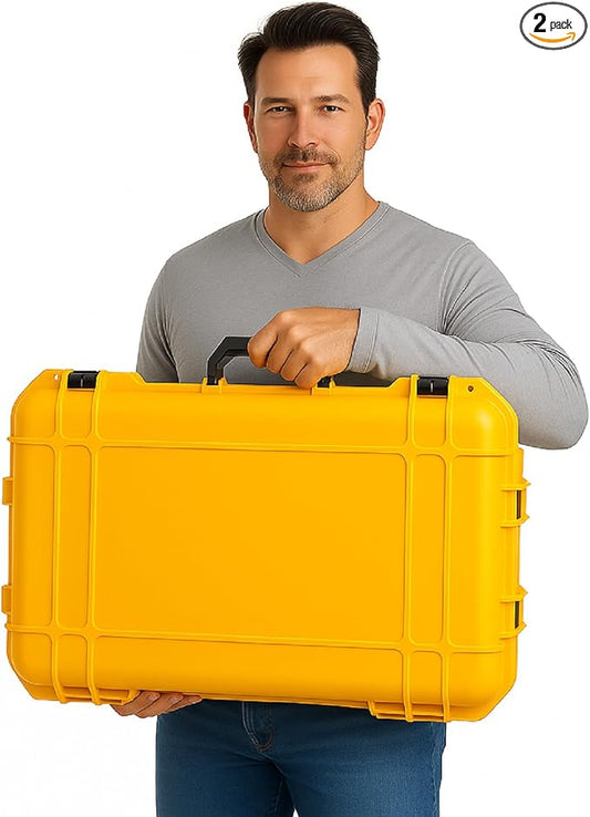 22.4 x 16.1 x 10.2 Inch Waterproof Hard Case with DIY Customizable Foam Insert Portable Protective Case with Knife for Camera Drones Equipments Tools Test Instruments (Yellow)