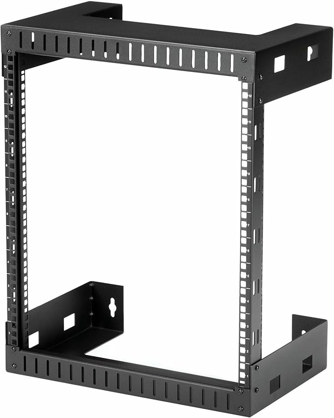 StarTech.com 2-Post 12U Heavy-Duty Wall-Mount Network Rack, 19" Open Frame Server Rack, 12" Deep, Wall Mount Data Rack for IT / AV / Patch Panel / Computer Equipment (RK12WALLO)
