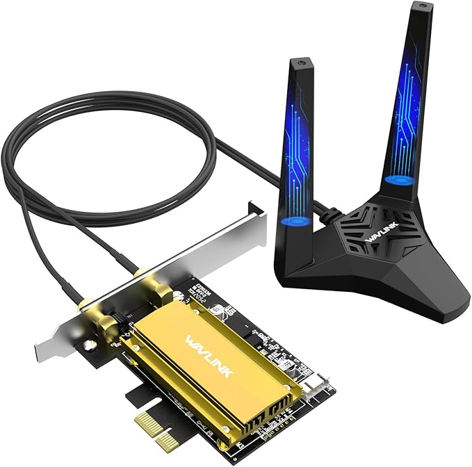 WAVLINK PCIe WiFi 6E WiFi Card with Magnetic Antennas, 2025 Tri-Band AX5400 Wireless Network Card with Bluetooth 5.3, AX210 Chip, MU-MIMO, WPA3, OFDMA, Low-Profile Bracket, Heat Sink