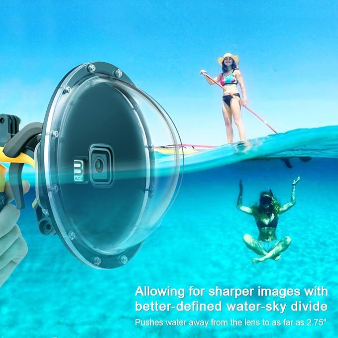 Dome Port for GoPro Hero 8 Black, Dome Port Lens with Waterproof Housing Case Shutter Trigger Floating Hand Grip for Hero 8 Black Snorkeling Diving Underwater Photography