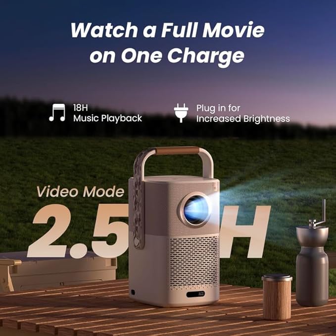 [Sound by JBL& Built-in Battery] Yaber T2 Outdoor Projector with WiFi 6 and Bluetooth, Native 1080P Smart Projector for Inside Outside,Compatible with TV Dongle(Not included)(Camouflage Handle)