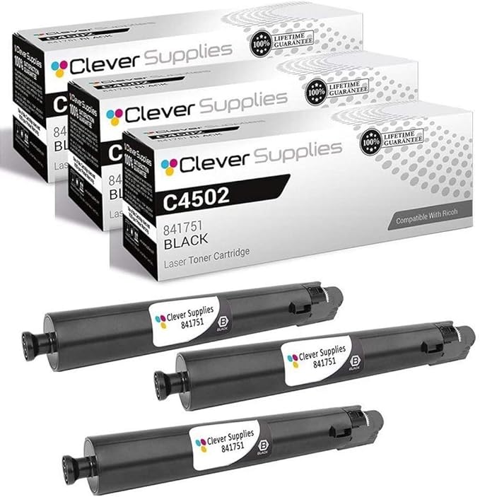 CS Replacement Toner Cartridge Compatible with Ricoh C4502 841751 Black Color Laser Aficio MP C4502 Aficio MP C4502A Aficio MP C5502 Aficio MP C5502A 3 Black Set