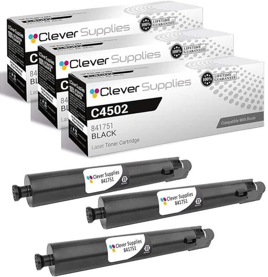 CS Replacement Toner Cartridge Compatible with Ricoh C4502 841751 Black Color Laser Aficio MP C4502 Aficio MP C4502A Aficio MP C5502 Aficio MP C5502A 3 Black Set