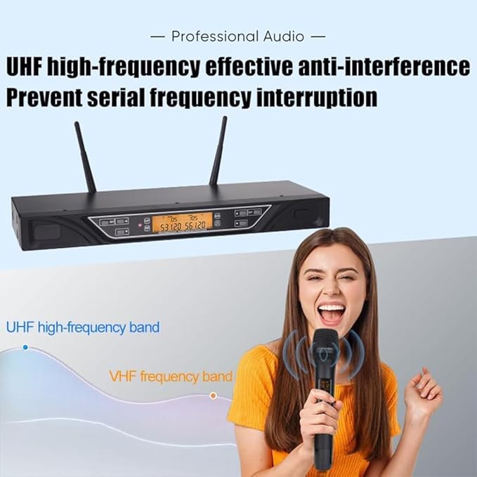 NG-9 UHF Dual Wireless Microphone System with 2 Handheld Dynamic Microphones, Professional Grade Anti-Interference, Two Handed Mic One Touch Pairing, Home KTV, Live, Shows, Meeting