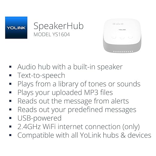 YoLink LoRa Smart Outdoor Contact Sensor & SpeakerHub Starter Kit: SpeakerHub Audio hub, (2) Gate & Shed Door Sensors, Email/SMS/Push Alerts, 1/4 Mile Open Air Range, Alexa, IFTTT, Home Assistant