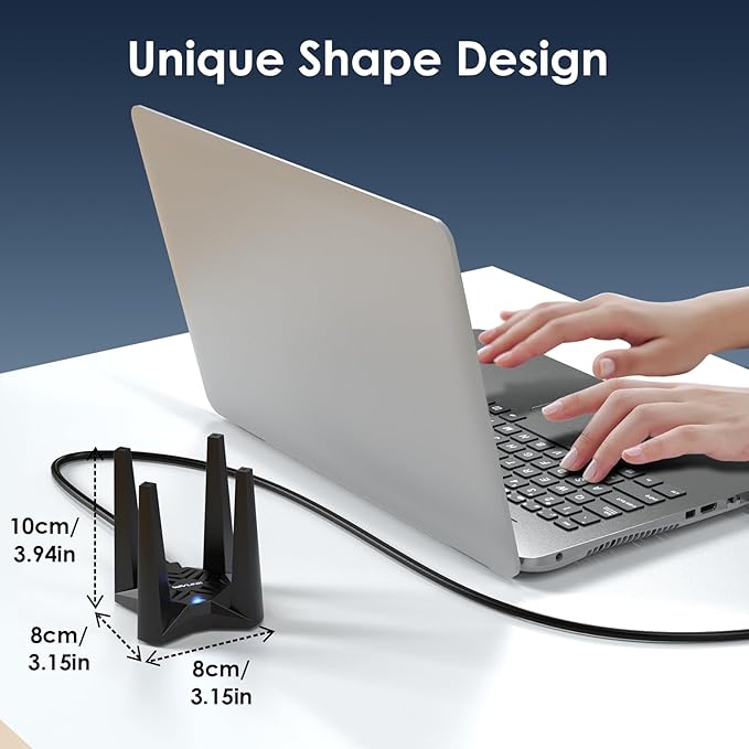 USB WiFi 6E Adapter for Desktop PC, AX5400 Triple Band Wireless Network Adapter with 2.4GHz/5GHz/6GHz High Gain Antennas, MU-MIMO, OFDMA, WPA3, Windows 10/11