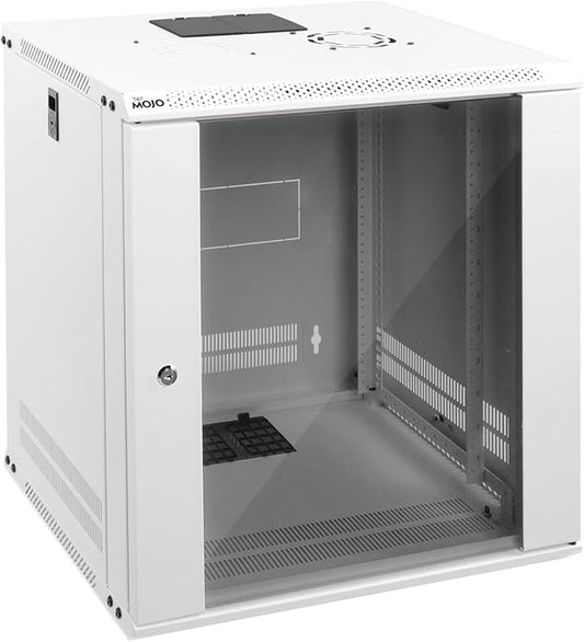 Tecmojo 12U Wall Mount Rack Network Cabinet for 19" IT Equipment,with Lockable Glass Door and Side Panels,Cooling Fan,17.7inch Depth,White