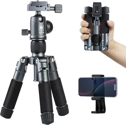 SIRUI Compact Mini Desktop Tripod, 20" Aluminum Portable Small Tabletop Tripod Stand with 360° Ball Head for DSLR, Camera, Phone, Loaded up to 17.64lbs, Phone Holder Included, AM-TT50