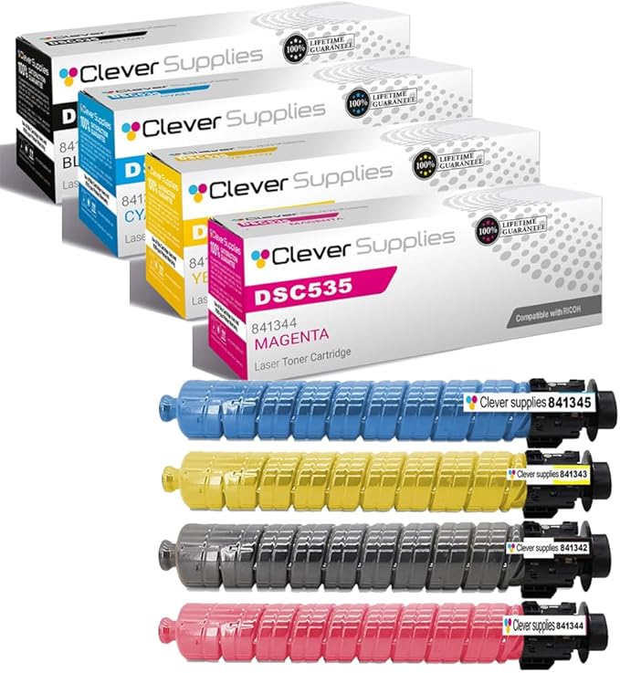 Clever Supplies CS Replacement Compatible with Ricoh DSC535 Toner Cartridge 841342 841345 841344 841343 to use with DSC535 DSC545 (4-Color Set)