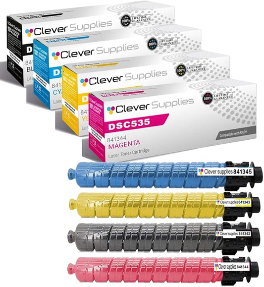 Clever Supplies CS Replacement Compatible with Ricoh DSC535 Toner Cartridge 841342 841345 841344 841343 to use with DSC535 DSC545 (4-Color Set)