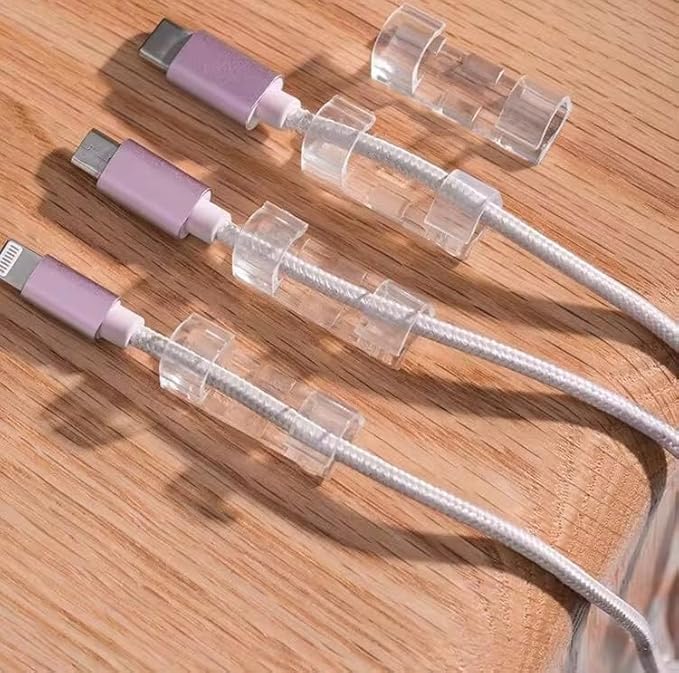 Small Cable Clip Organizers, Self-Adhesive Cord Management System for Desk, Car, Home, Clear Plastic, Multi-Purpose Cable Holders
