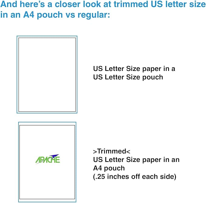 Apache Laminating Pouches 3 mil, for 8.27 x 11.69 inch A4 Size Paper, 8.5 x 11.93 inch Sheets, 100 Pack, Office & School Supplies, Thermal Laminator, Super Clear, 100-Pack, 3mil (75 Micron), A4 Sized