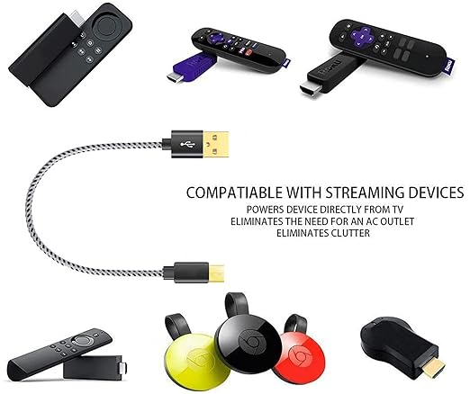 USB Cable for Fire Stick, Micro USB Power Cable for Amazon Fire Stick, Power up Your Fire Stick from Your TV's USB Port, Chromecast, Roku Stick, TiVo Stream 4K, 2 Pack
