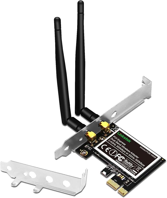 Wireless N 600Mbps (2.4GHz 300Mbps and 5GHz 300Mbps) PCIE WiFi Adapter, PCIE WiFi Card, QUALCOMM Atheros AR946X Wireless Network Adapter for Windows 10 8.1 8 7 XP Desktop PCs (PCIE-N600)