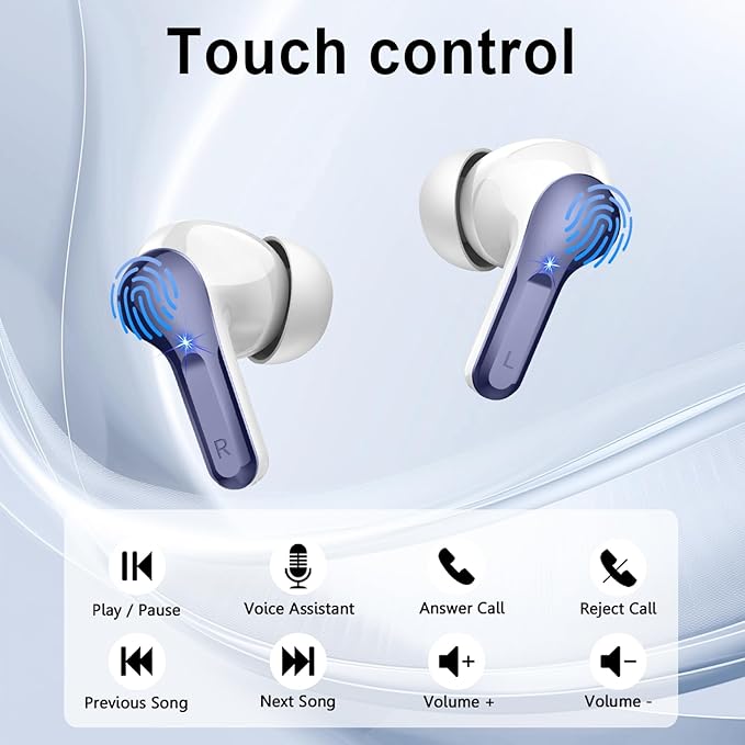 Wireless Earbuds, Bluetooth Headphones 5.4 HiFi Stereo, Ear Buds with 4 ENC Noise Cancelling Mics, 48H Bluetooth Earbuds with Dual LED Display, IP7 Waterproof in Ear Earphones for Android iOS, Blue