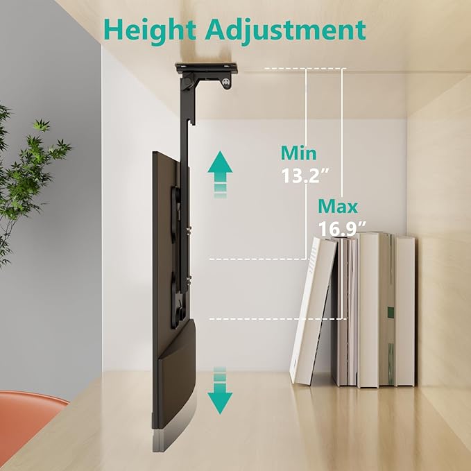 WALI Folding Ceiling TV Mount, Swivel and Flip Down TV Bracket for 17 to 42 inch Flat Screens up to 44 Lbs, Under Cabinet Mounting Saving Space Max Mounting Holes 200x200mm(FCM202), Black
