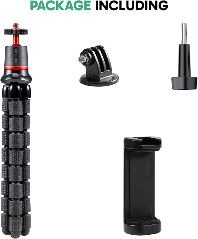 AKASO Flexible Tripod Action Camera Accessories Kit for GoPro Hero 13/12/11/10/ 9/8 Max/DJI Osmo Action/AKASO 360 Camera/EK7000/Brave 4/Brave 7 LE/Brave 7/Brave 8/V50X Action Camera