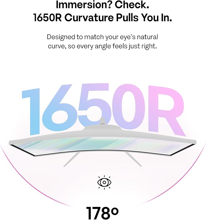 Pixio PXC279 Wave White 27 inch 300Hz Refresh Rate FHD 1080p Resolution 1650R Curved Fast VA Panel 1ms GTG Response Time Adaptive Sync HDR Curved Gaming Monitor