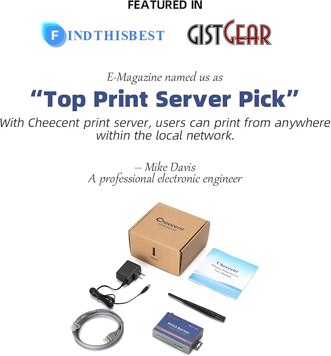 Wireless Print Server for USB Printer (NOT Plug&Play), 2 Port USB Print Server, Convert Wired Printer to Wireless WiFi Ethernet Networking - Windows Mac Linux Compliant - CR202