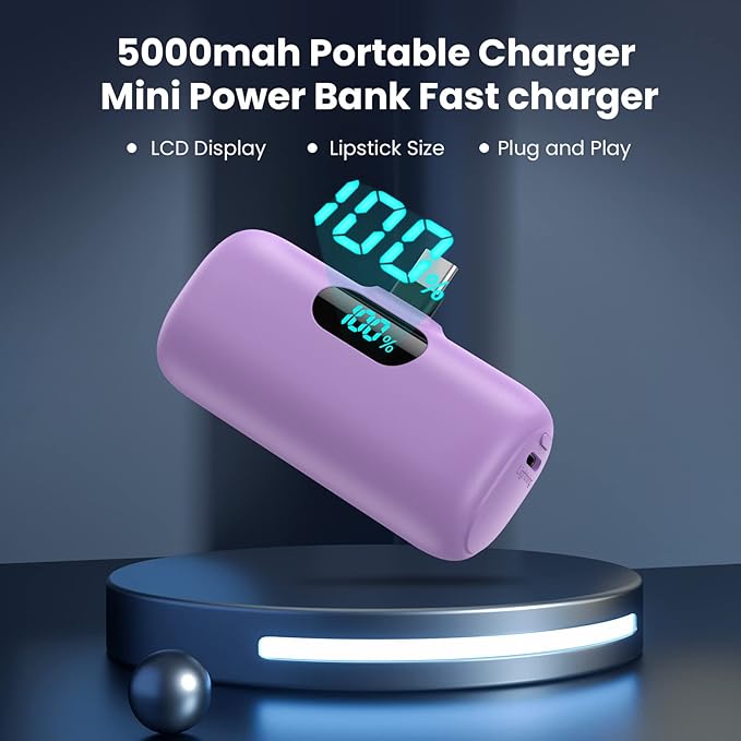 [2-Pack] Mini Portable Charger 5000mAh Power Bank,3A PD USB C Cell Phone Portable Power, LCD Display Battery Pack Compatible with iPhone 16/15/15 plus/15 pro/15 pro Max/Android/Samsung/Moto/LG etc