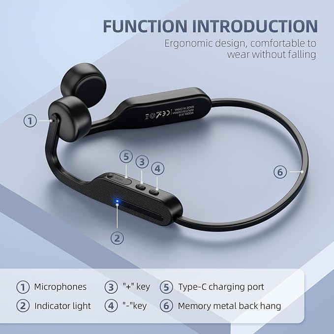 Bone Conduction Headphones, Open Ear Headphones Bluetooth 5.4 with Mic, Wireless Sports Headset 11H Playtime, IPX6 Waterproof for Running, Cycling, Hiking, Work, Travel