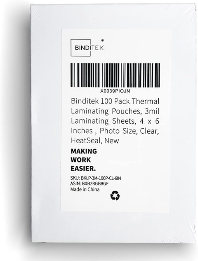 Binditek 100 Pack 3mil Thermal Laminating Pouches, 4.3 x 6.3 Inches for Photo Card Size, Ultra Clear Laminating Sheets, HeatSeal, Glossy, for Students and Coworkers