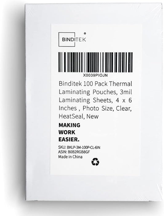 Binditek 100 Pack 3mil Thermal Laminating Pouches, 4.3 x 6.3 Inches for Photo Card Size, Ultra Clear Laminating Sheets, HeatSeal, Glossy, for Students and Coworkers