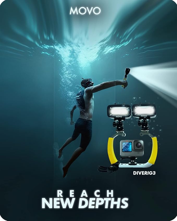 Movo DiveRig3 Diving Rig Bundle with 2 Waterproof LED Lights - Compatible with GoPro HERO3, HERO4, HERO5, HERO6, HERO7, HERO8, and DJI Osmo Action Cam - Scuba Accessories for Underwater Camera