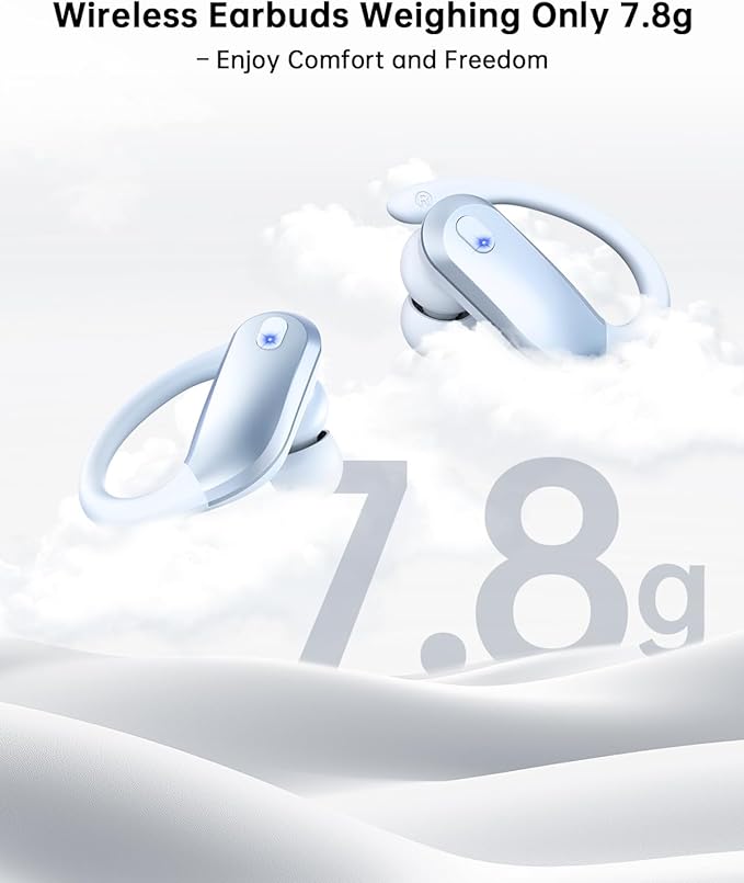 NDO Wireless Bluetooth Earbuds Earhook Sport Headphones with 48H Playtime, ENC Mic IPX7 Waterproof Fast Charging,Lightweight Design for Active Lifestyle,Gift for Teens or Fitness Lovers-Sky Blue