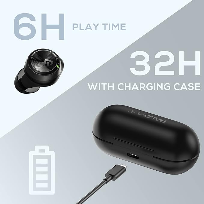 PALOVUE Wireless Earbuds, in-Ear Earphones with Bluetooth 5.3, Built-in Mic Headphones, Deep Bass Stereo, with Lightweight Compact Charging Case for Sport/Work Compatible for iPhone and Android