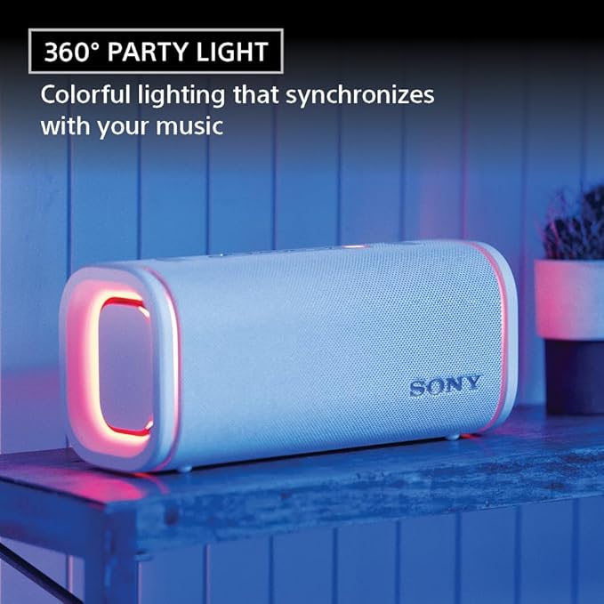 Sony ULT Field 5 Wireless Portable Bluetooth Speaker, IP67 Waterproof, Dustproof, and Rustproof with Enhanced Bass, 25 Hour Battery, 360° Party Light, and Shoulder Strap (SRSULT50W), Off White