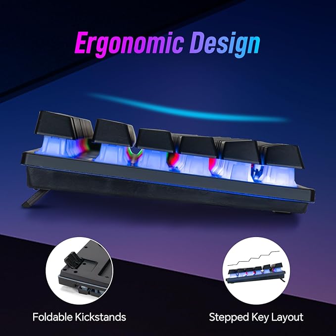 CHONCHOW Wired Gaming Keyboard, 104 Keys Full Size, with Anti-Ghosting and Multimedia Keys, LED Backlit Light Up Keyboard for PC Mac Laptop Desktop, Gaming or Office