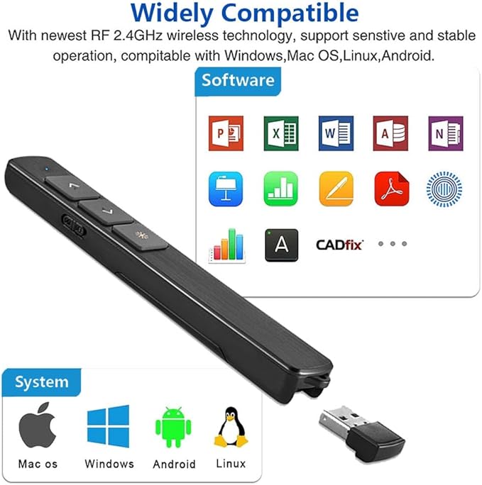 Presentation Clicker for PowerPoint Remote with Lanyard,100M Wireless Presenter Remote PPT PowerPoint Clicker,2.4GHz Presentation Pointer Slide Advancer for Mac Computer Laptop