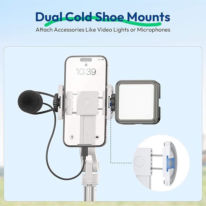 ULANZI TT88 Magnetic Tripod for iPhone 17, 57" Extendable Selfie Stick w Remote, 2-in-1 Phone Clip & Dual Cold Shoe Mounts-Lightweight Phone Tripod Stand for Vlogging, Travel, Video Recording, Black