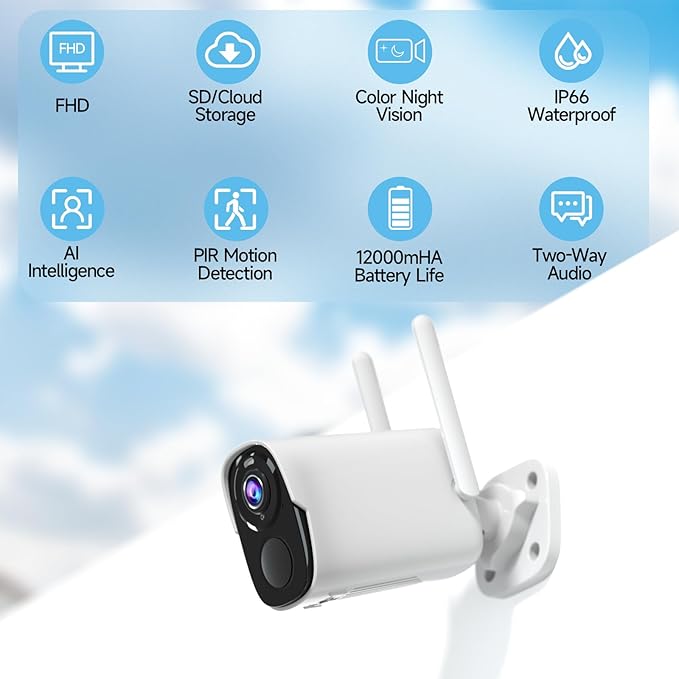4PC Security Cameras Wireless Outdoor, 2K Battery Powered Security Camera for Home, WiFi Camera Surveillance Indoor System with Color Night Vision, IP66, 2-Way Audio, AI Motion Detection, Works/Alexa