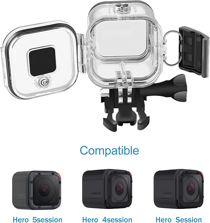 Suptig Replacement Waterproof Case Protective Housing for GoPro Session Hero 4session, 5session Outside Sport Camera for Underwater Use - Water Resistant up to 196ft (60m)