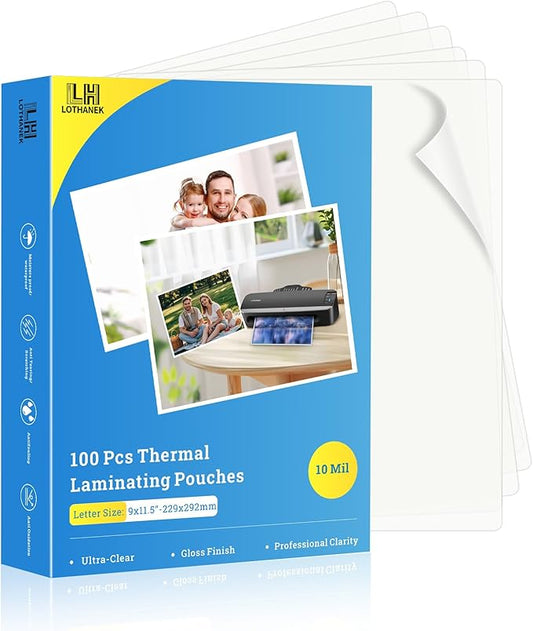 100 Pack Thermal Laminating Pouches 10 Mil, 9 x 11.5 Inches Clear Laminating Sheets, Wide Size Compatibility Office Laminating Supplies for Letter, Photo, Card and ID Badge