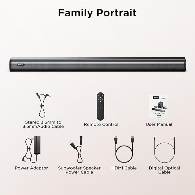 Hiwill 2.2ch Dolby Soundbar for Smart TV, 200W Peak Power, 6 Drivers - 2 SUBWOOFER/ 2 Tweeter Build-in, Deep Bass/Clear Voice, 3D Surround Speakers w/HDMI ARC/Opt/BT 5.3, TV/PC Sound Bar-35.4" Long